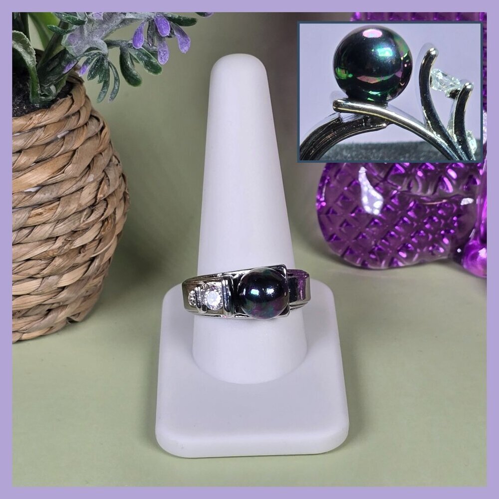 Black Pearl & CZ Avant Garde Ring Size 10.5‎ (NWOT)